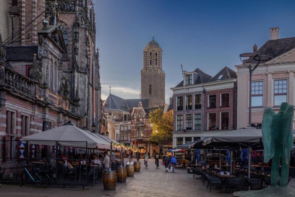 Historic streets and medieval architecture in Zwolle Netherlands.