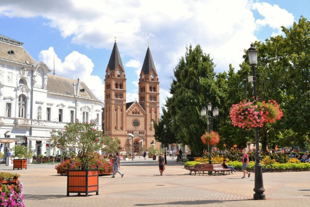 Central streets of Nyíregyháza Hungary.