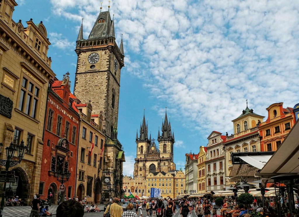 View of Charles Bridge and historic Prague skyline in the Czech Republic.
