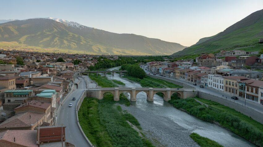 View of Amol Iran with surrounding Alborz Mountain landscape.