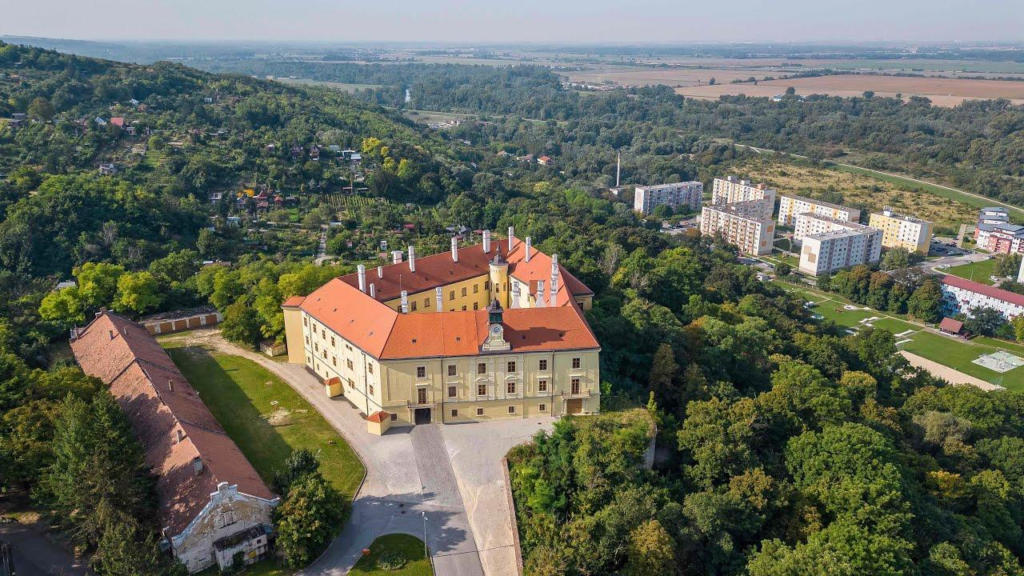 Historic Hlohovec Castle overlooking the town of Hlohovec, Slovakia.