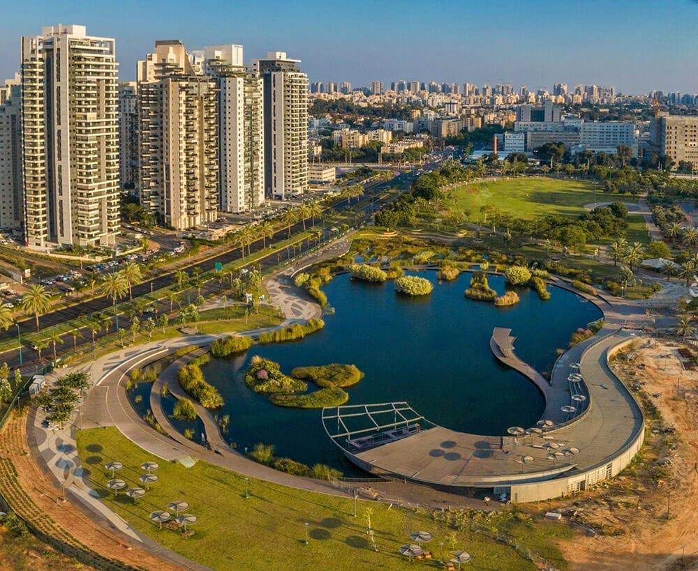 Green park area in Petah Tikva, Israel.