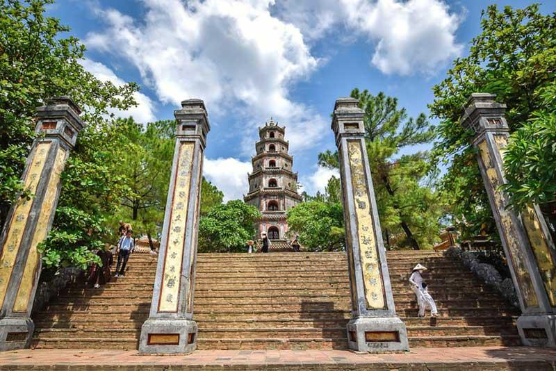 Thien Mu Pagoda beside the Perfume River in Hue Vietnam.