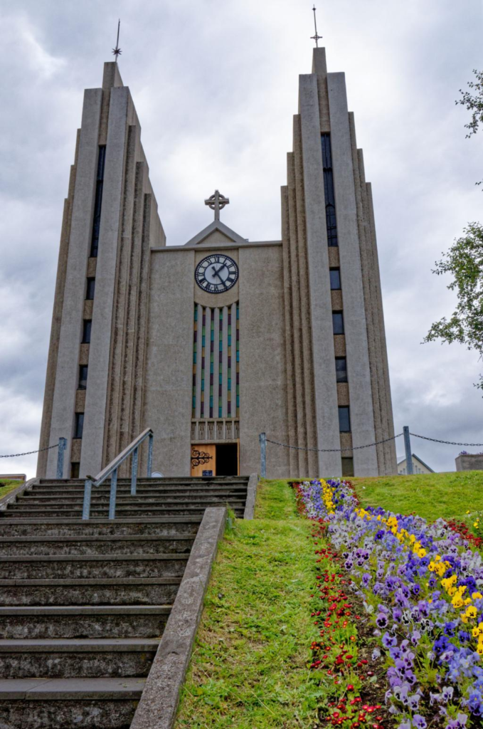 Akureyri Church overlooking the city in Iceland.