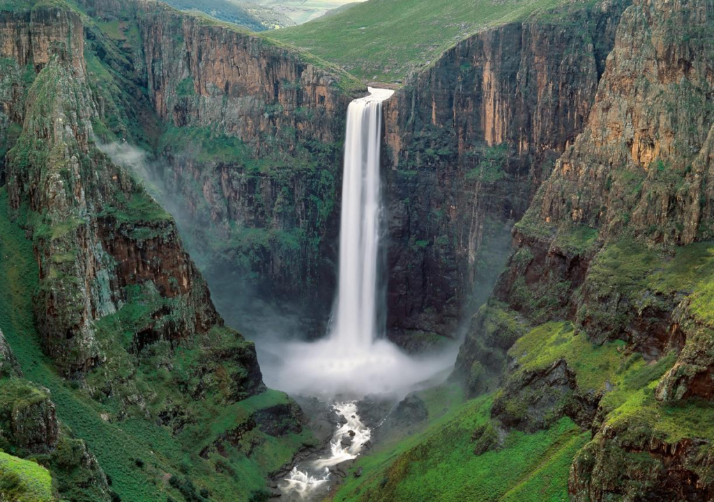 Maletsunyane Falls cascading into a deep gorge in Lesotho.